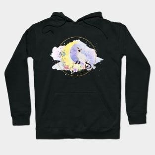 Siamese cat with flowers and moon Hoodie